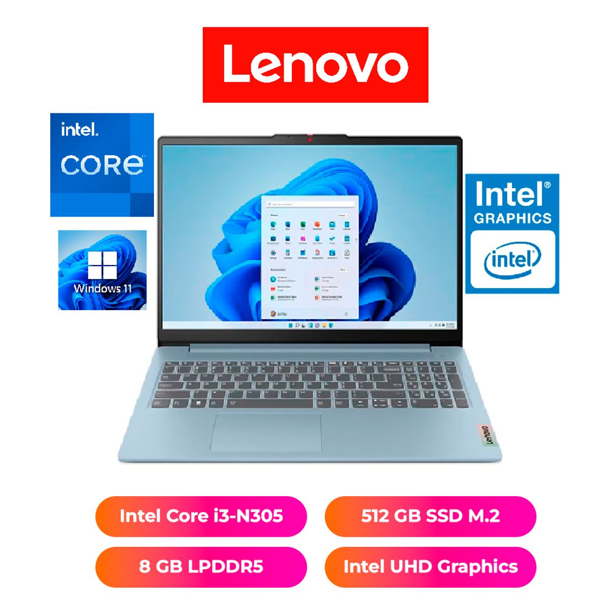 LENOVO - LAPTOP LENOVO IDEAPAD 3 15" FHD, INTEL CORE i3-N305, 8GB RAM, 512GB SSD - NOTEBOOK