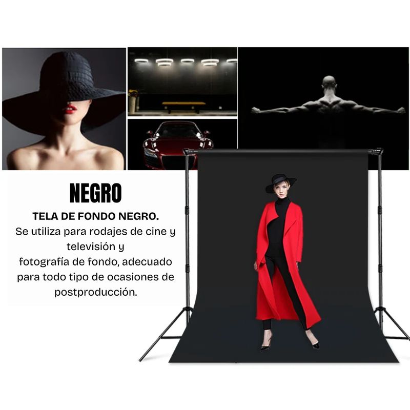 GENERICO - FONDO DE TELA MUSELINA 3X6 NEGRO PARA ESTUDIO FOTOGRAFICO
