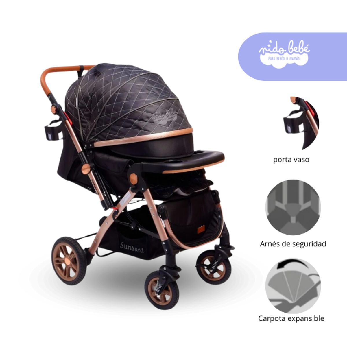 BEAUTIFUL - Coche Cuna De Lujo Modelo SUNDARA color Negro