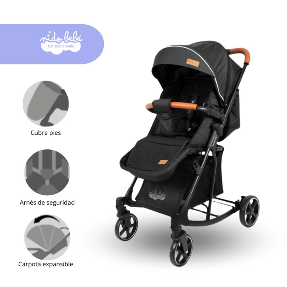BABY HAPPY - Coche Cuna con Mecedora modelo Madrid color Negro