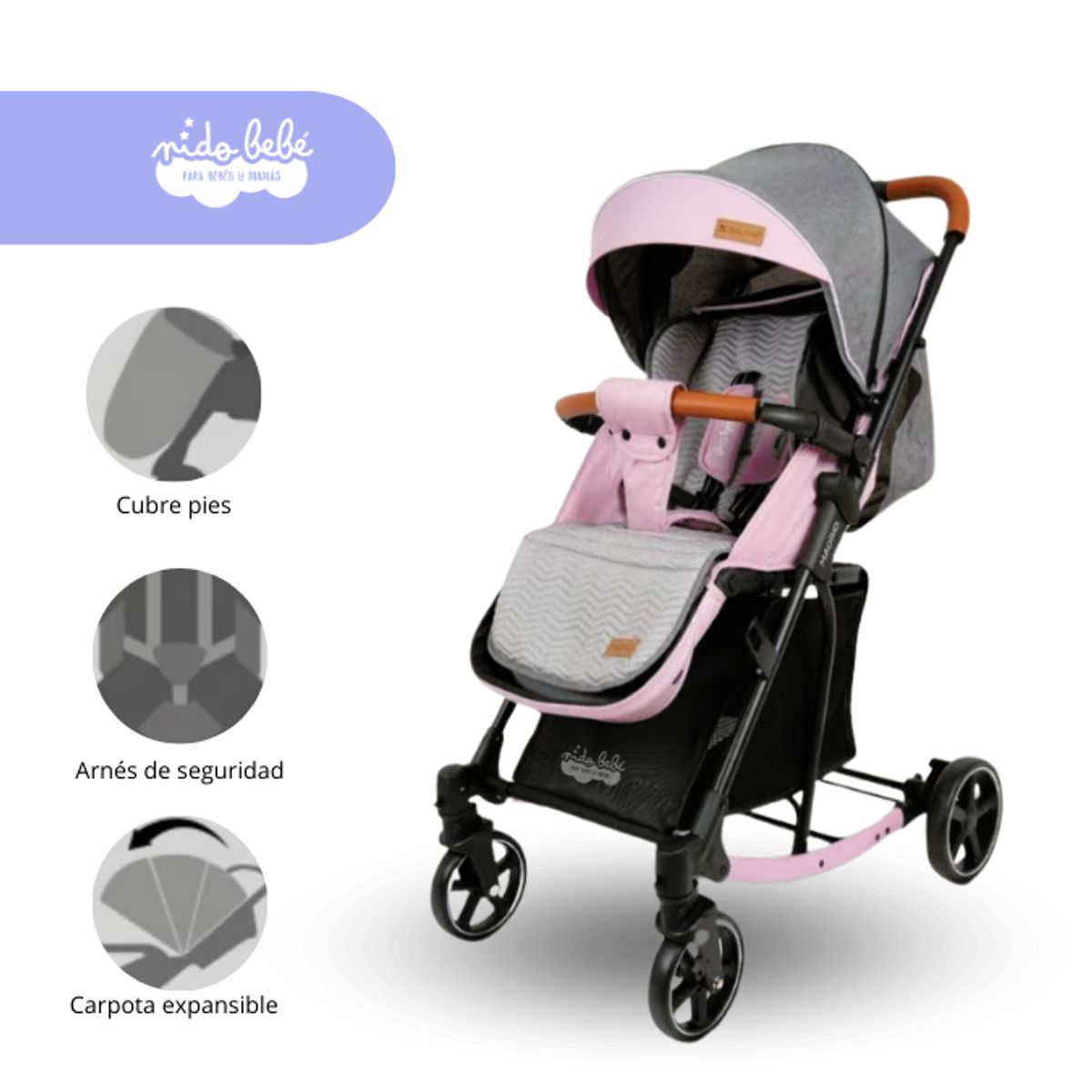 BABY HAPPY - Coche Cuna con Mecedora modelo Madrid color Rosado