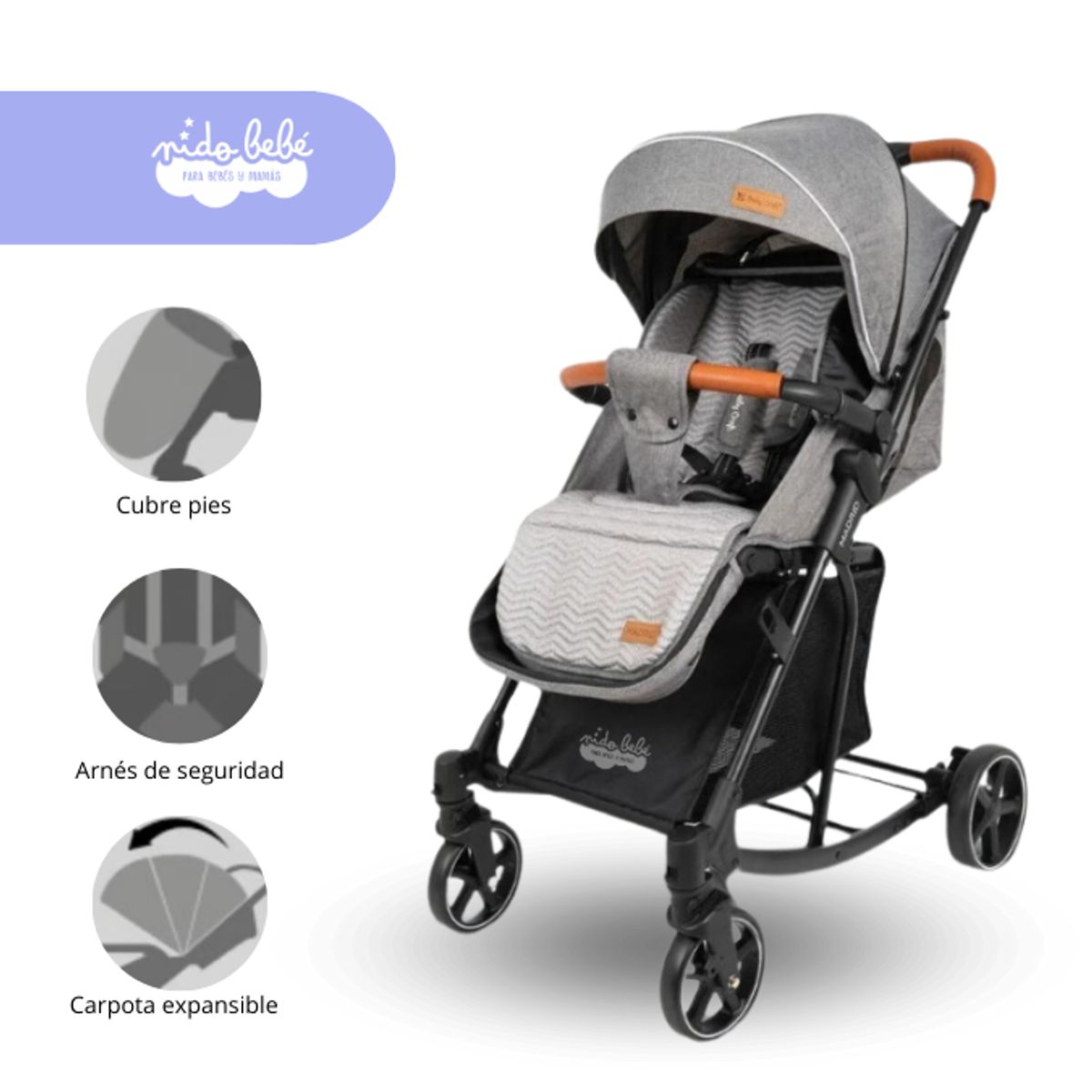 BABY HAPPY - Coche Cuna con Mecedora modelo Madrid color Plomo
