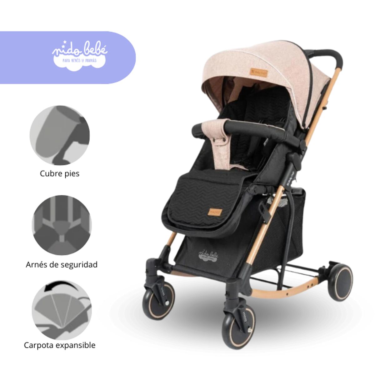 BABY HAPPY - Coche Cuna con Mecedora modelo Madrid color Beige