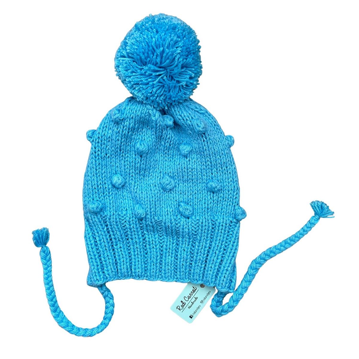 RED CARROT - Chullo tejido color celeste  lunares