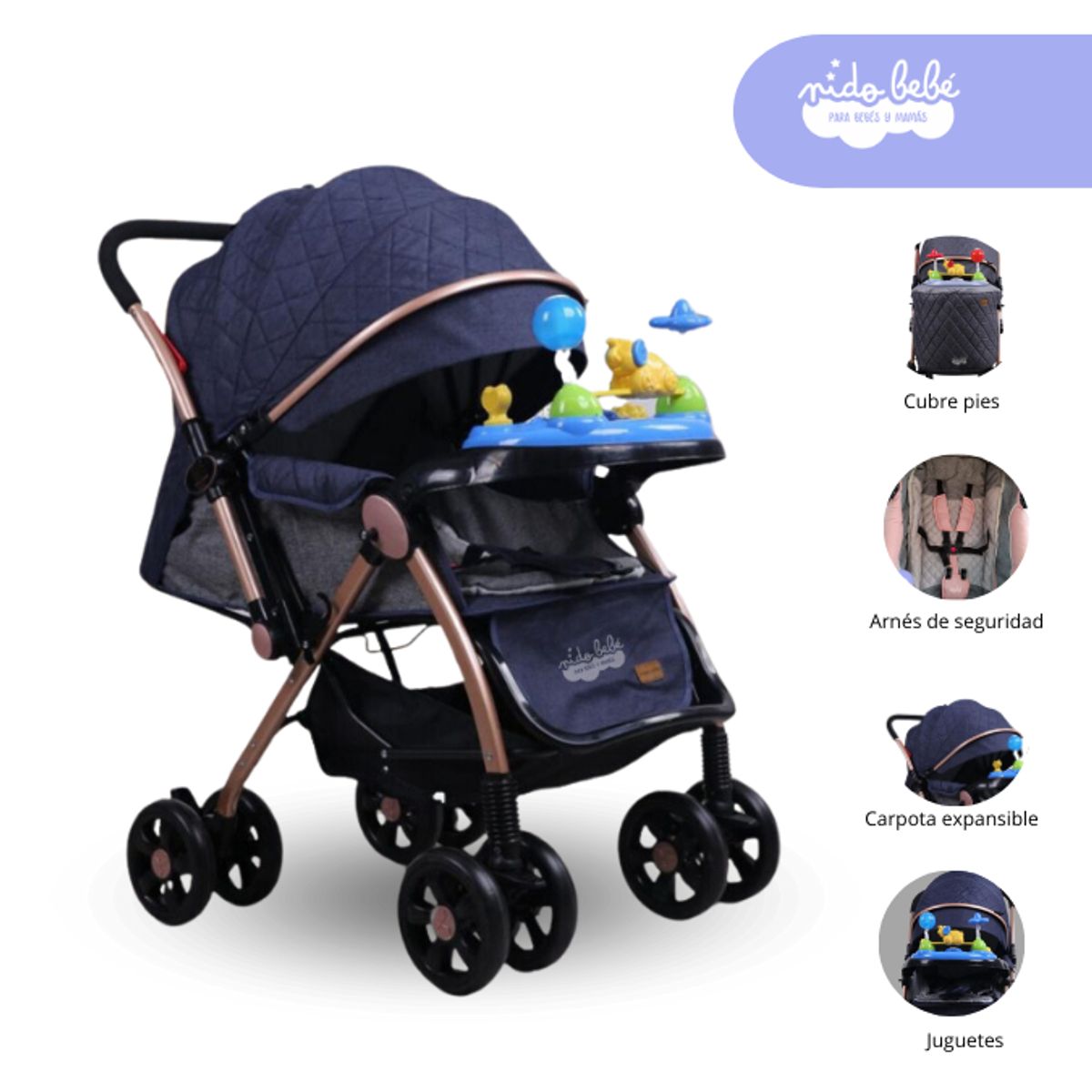 GENERICO - Coche Cuna Musical Baby Dream color azul