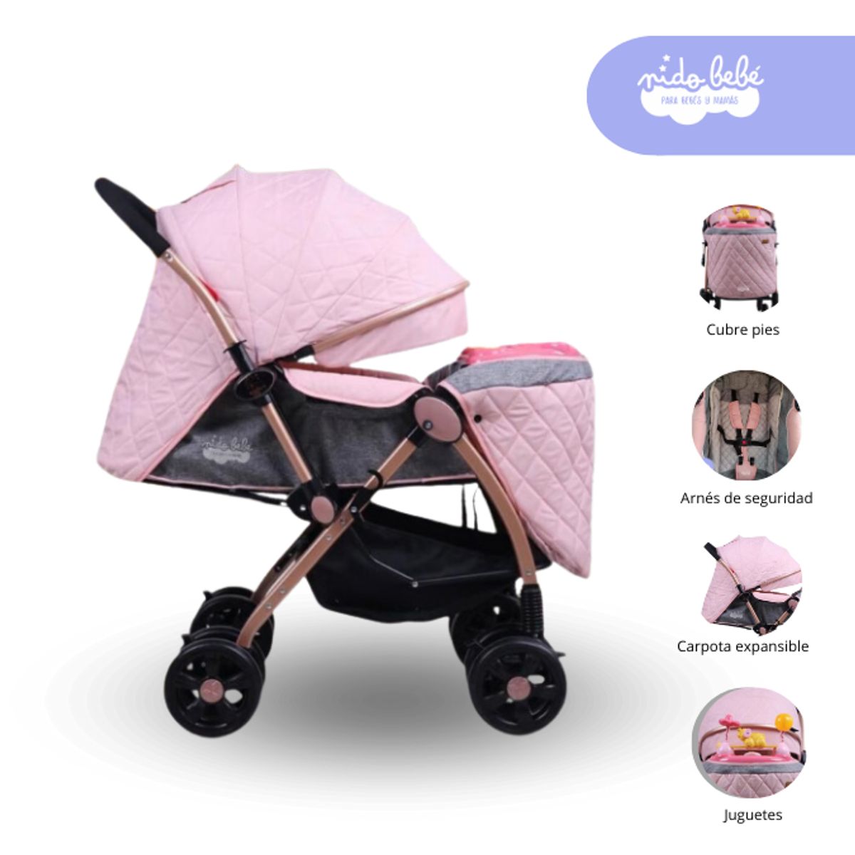 GENERICO - Coche Cuna Musical Baby Dream color Rosado