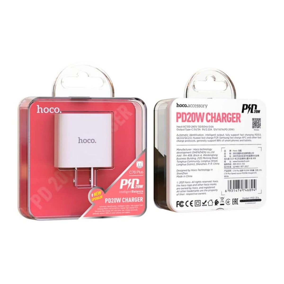 HOCO - Cargador Tipo C De Carga Rápida de 20w Adaptador Hoco C76 PLUS