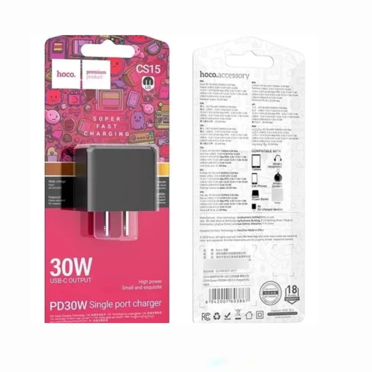 HOCO - Cargador Carga Rapida 30w Hoco Puerto C - NEGRO