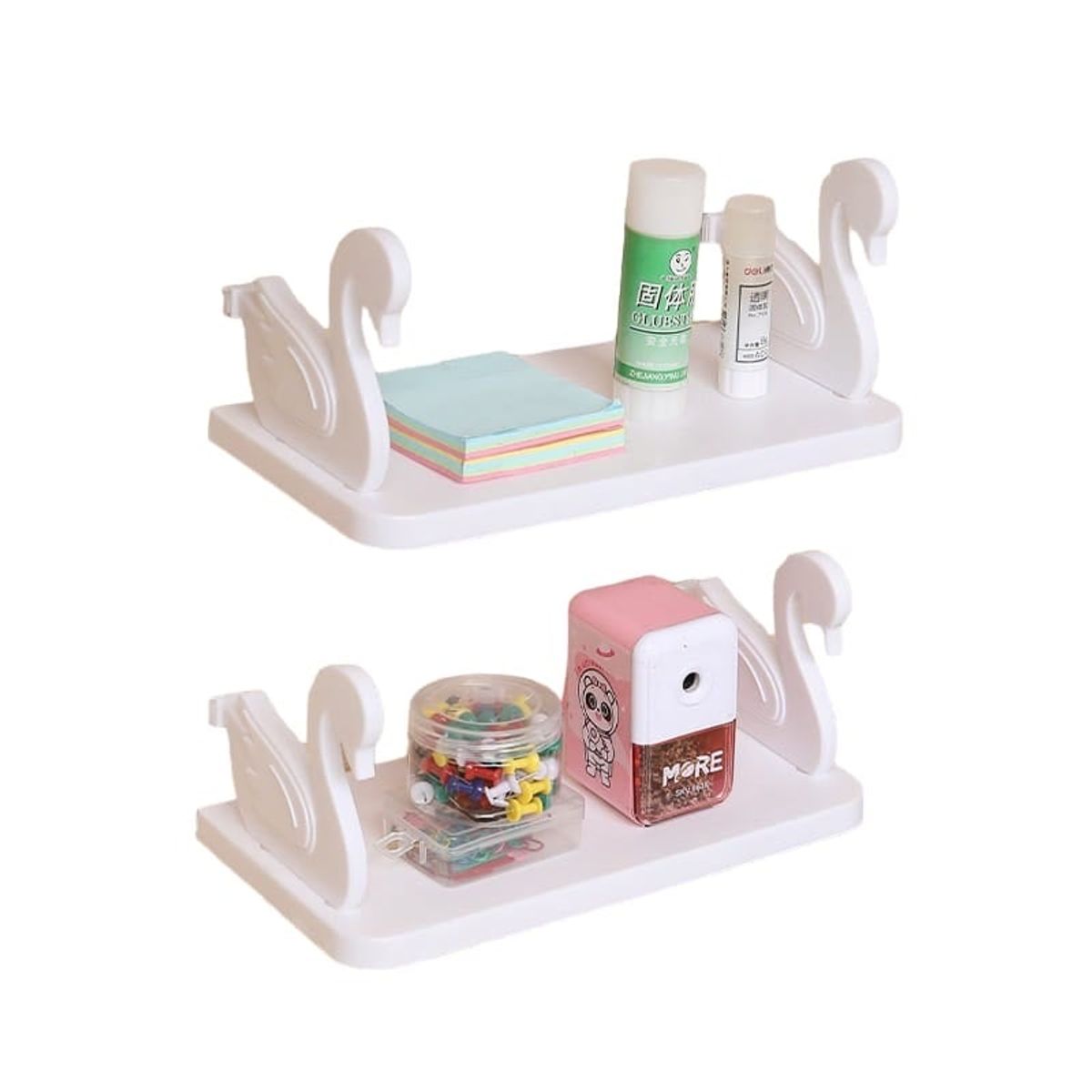 GENERICO - Repisa estante flotante decoración cisne organizador adhesivo - Blanco