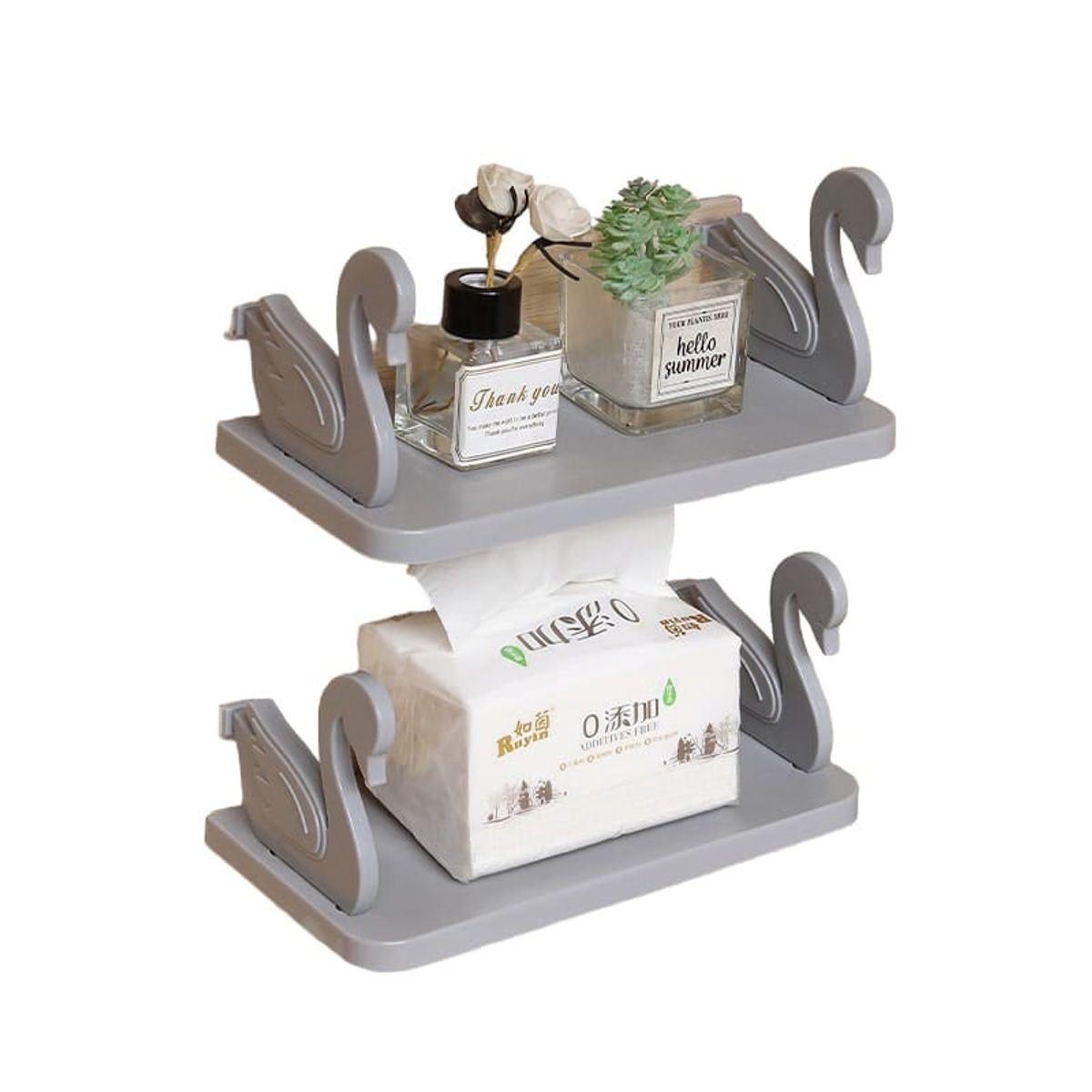 GENERICO - Repisa estante flotante decoración cisne organizador adhesivo - Gris