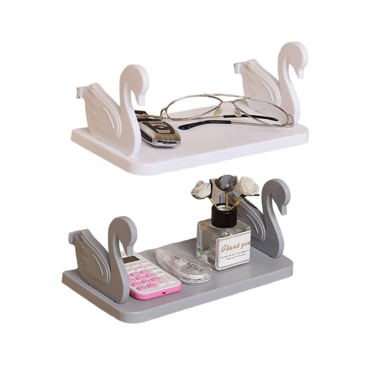 GENERICO - Repisa estante flotante decoración cisne organizador adhesivo - Gris