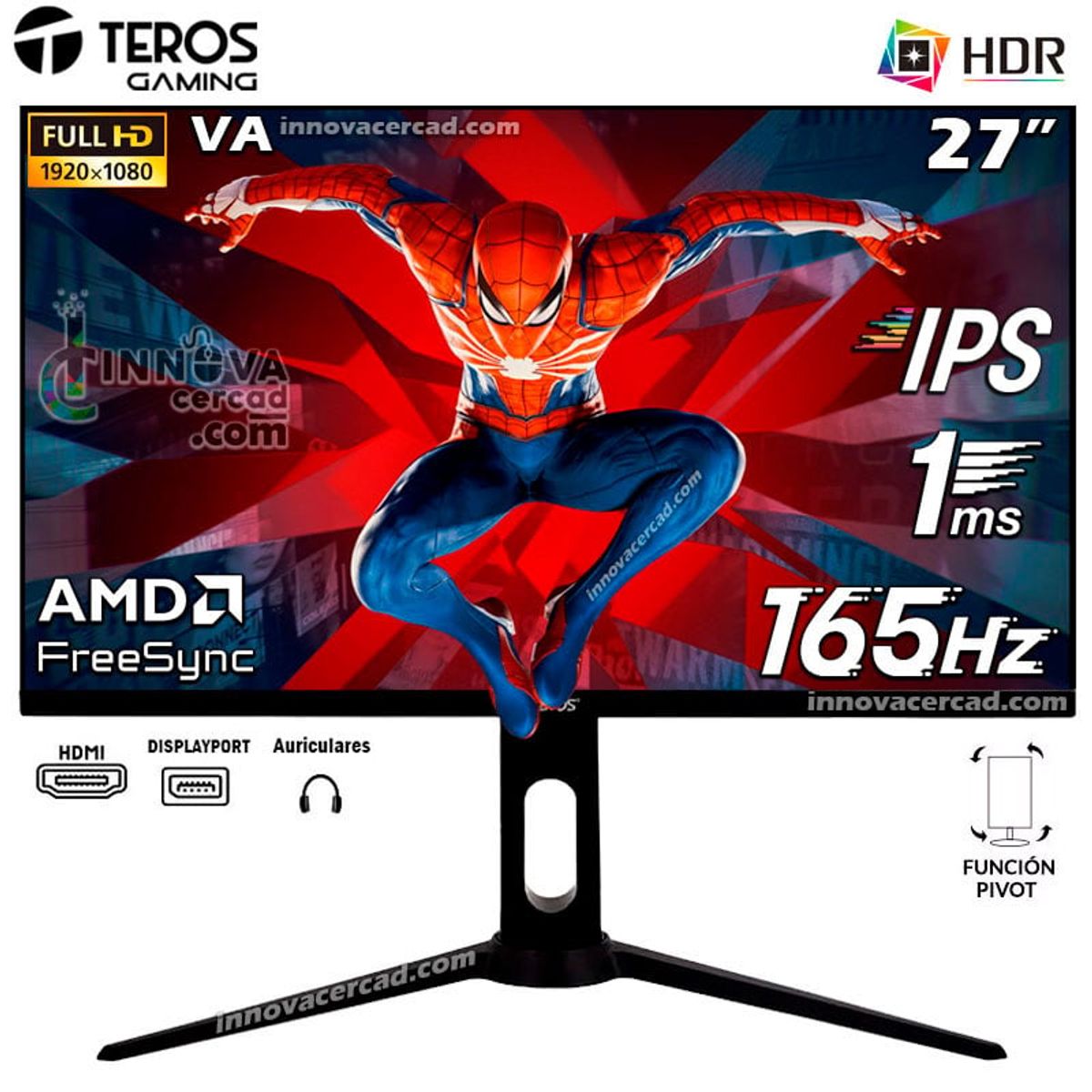 TEROS GAMING - Monitor Teros Gaming 27 Full HD, IPS, 165Hz, 1Ms, AMD FreeSync Pivot