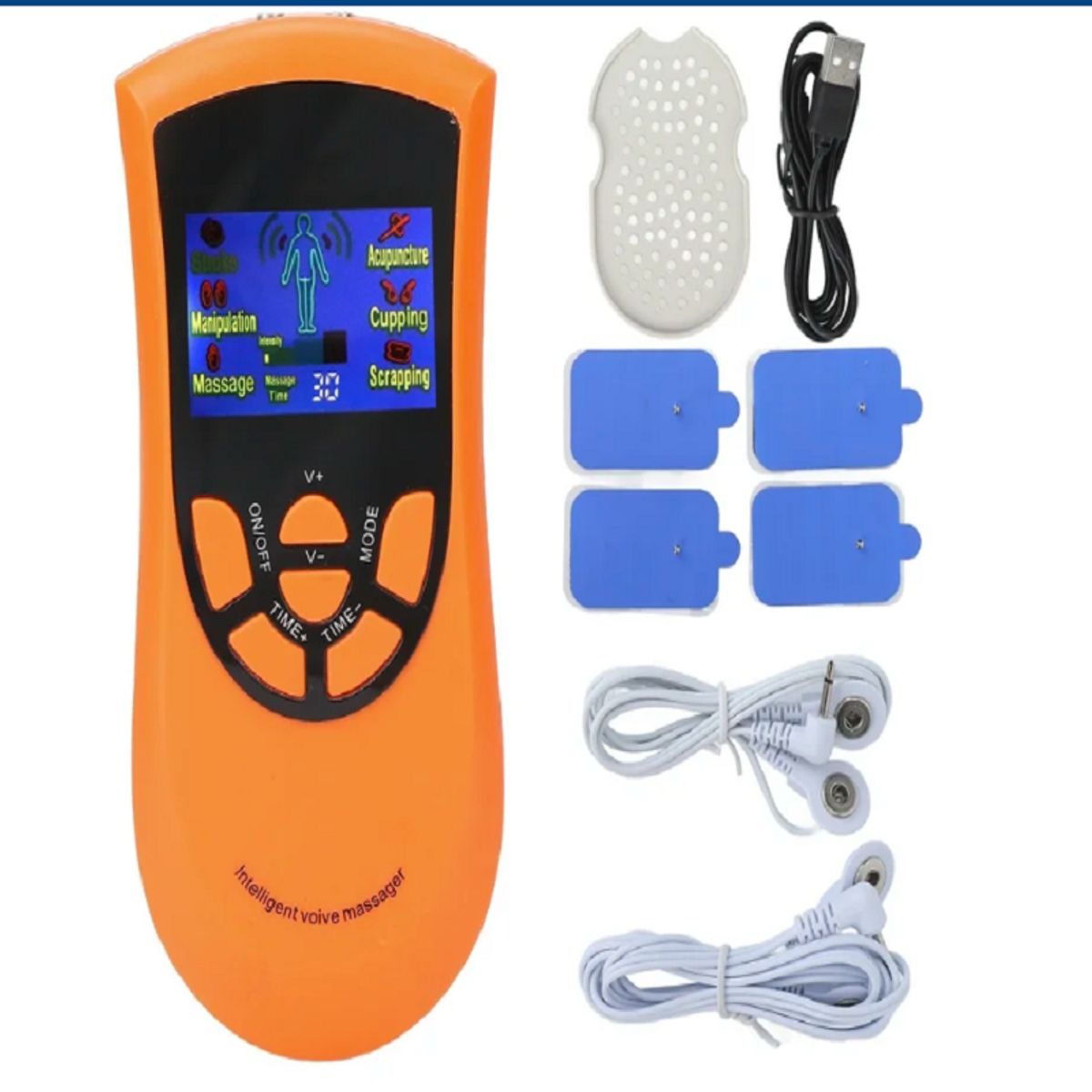 VICTORIA - Masajeador Eléctrico con 4 parches Tens Electrodos-Anaranjado