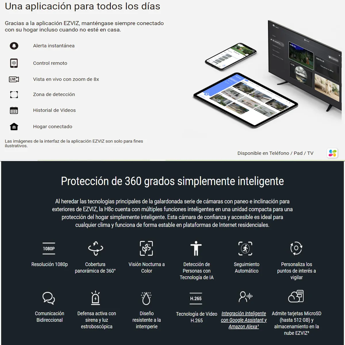 EZVIZ - Cámara de Seguridad Wi-Fi Exterior 350° Ezviz H8C 1080p