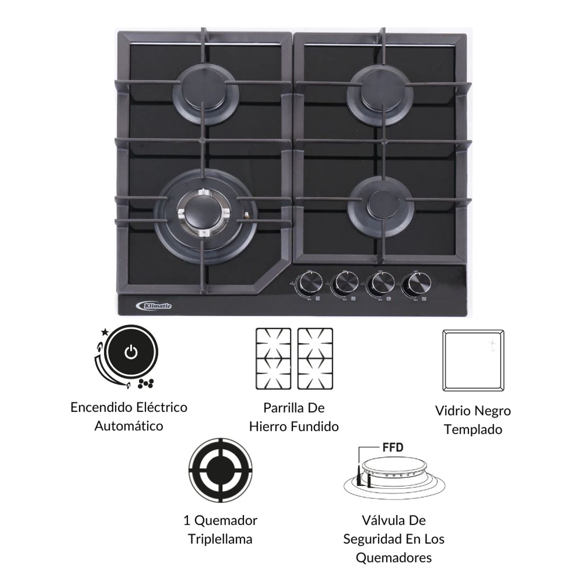 KLIMATIC - Cocina Empotrable a Gas 4 Hornillas Alessia