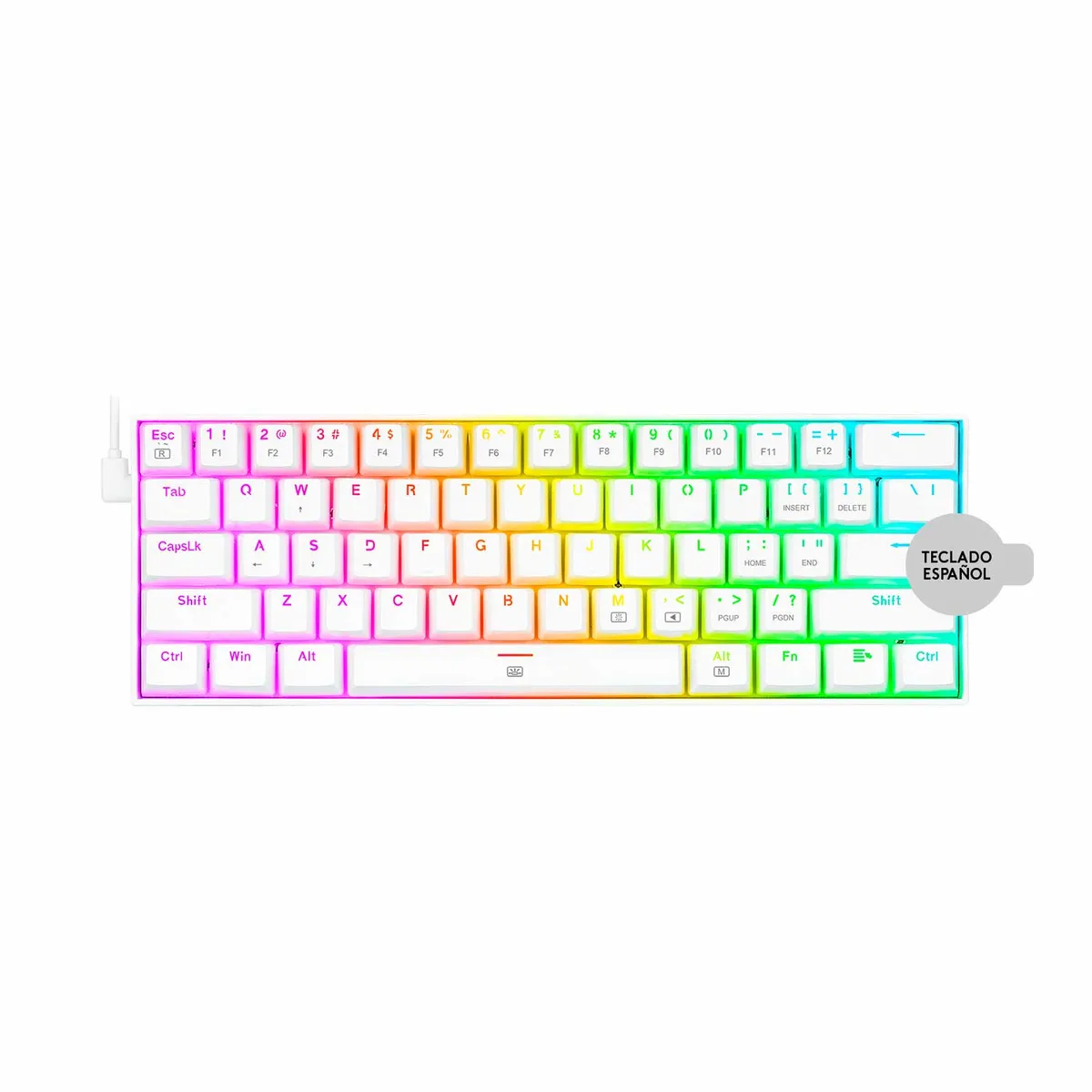 REDRAGON - Teclado Gamer Redragon Dragonborn Spanish K630W-RGB White Brown Switch