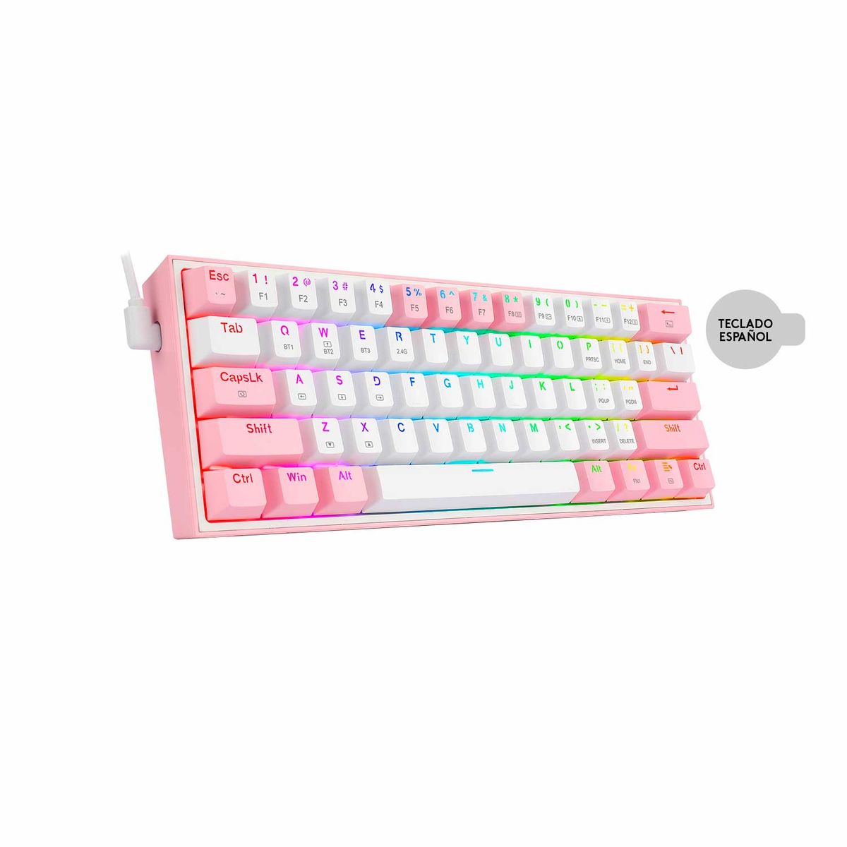 REDRAGON - Teclado Gamer Redragon Fizz Pro Wireless Spanish K616-RGB WhitePink