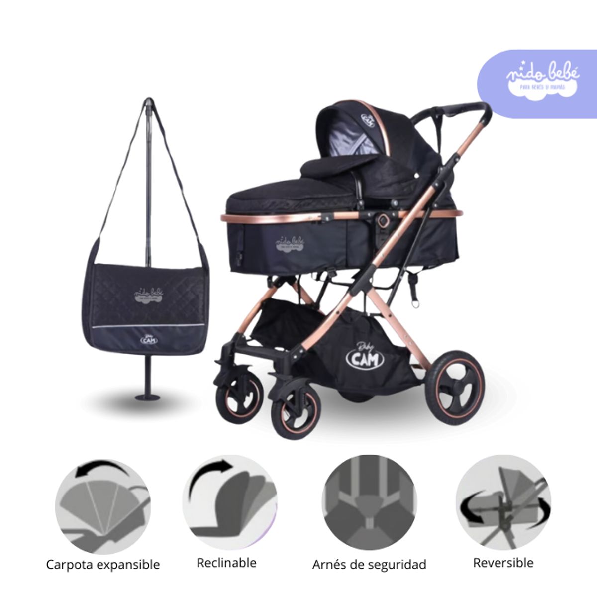 BABY - Coche Cuna Moisés modelo GALAXY color Negro