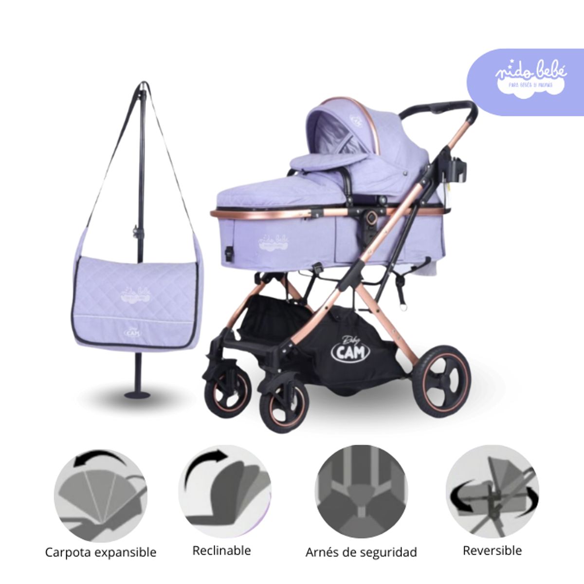 BABY - Coche Cuna Moisés modelo GALAXY color Morado
