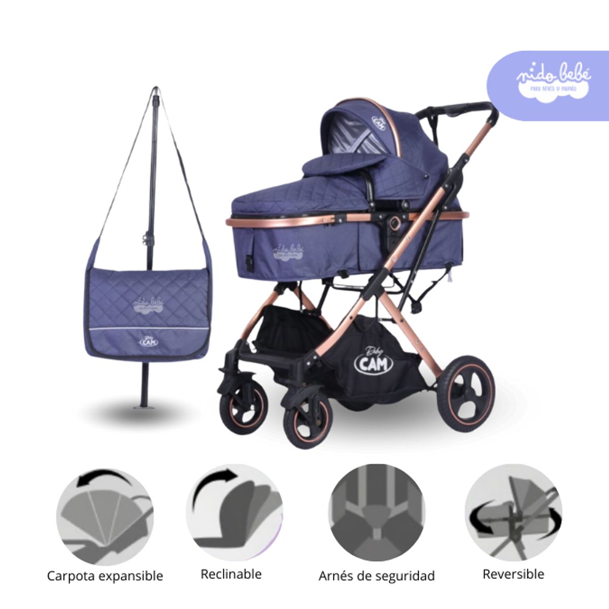 BABY - Coche Cuna Moisés modelo GALAXY color Azul