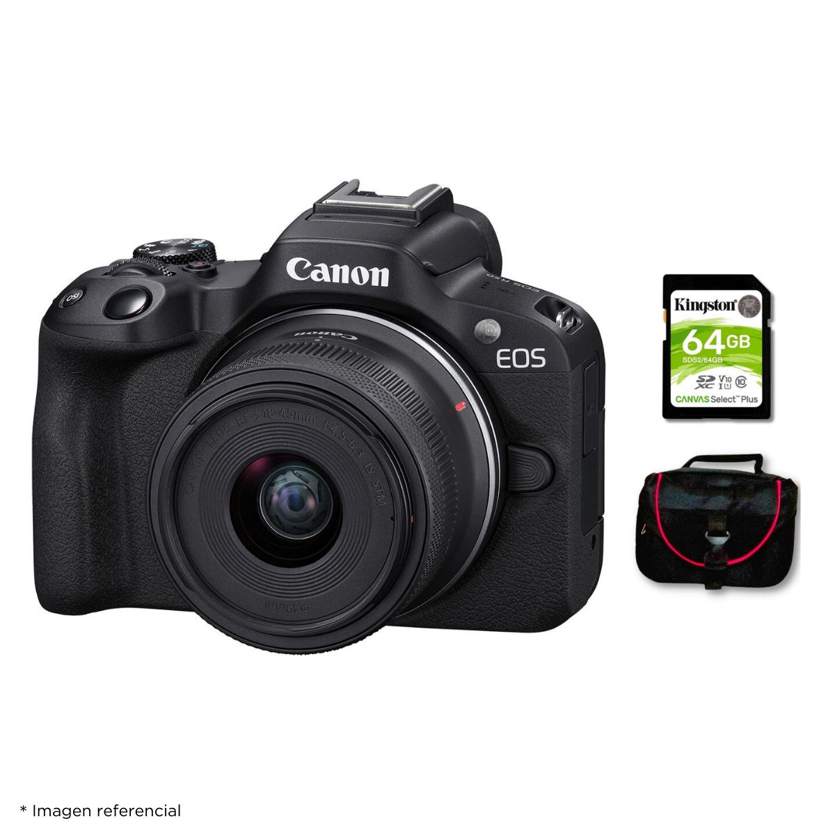CANON - Cámara Mirrorless EOS R50  Lente RF S 18-45mm + Kit Básico