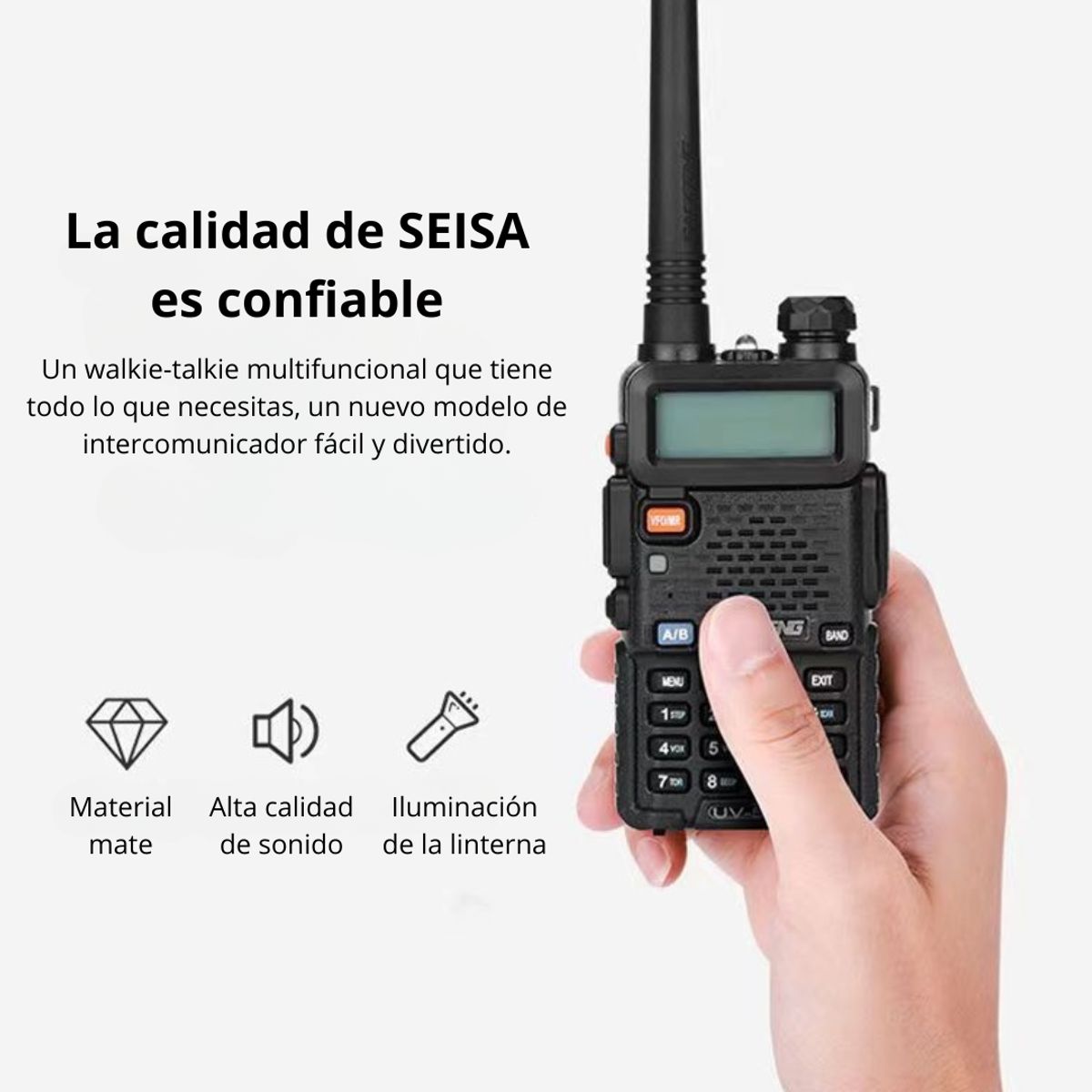 SEISA - Walkie Talkie con Radio FM 2 Vías 128 Canales Alcance 1-7 km ST-UV5R