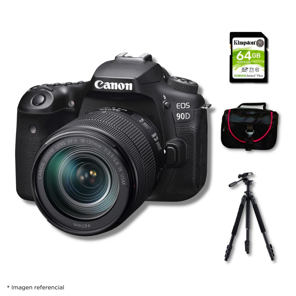CANON - Cámara Canon EOS 90D DSLR  + Lente EF-S 18-135 MM IS USM + Kit Deluxe