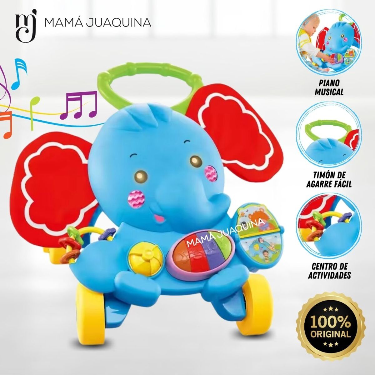 BABY - Caminador Musical «SWEET WALK» Elephant Light Blue
