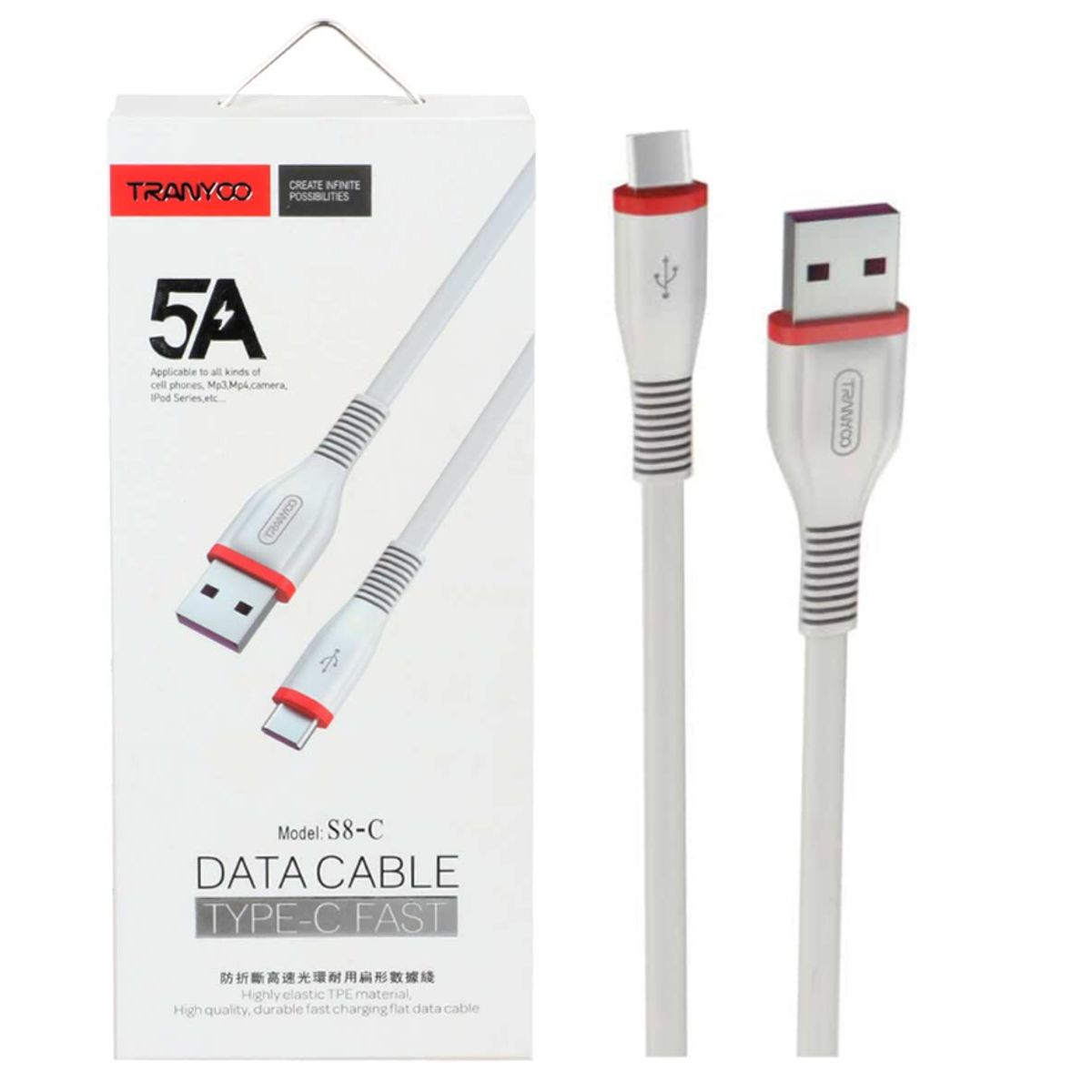 TRANYOO - Cable Tranyoo 5A Cable Usb Tipo C Blanco