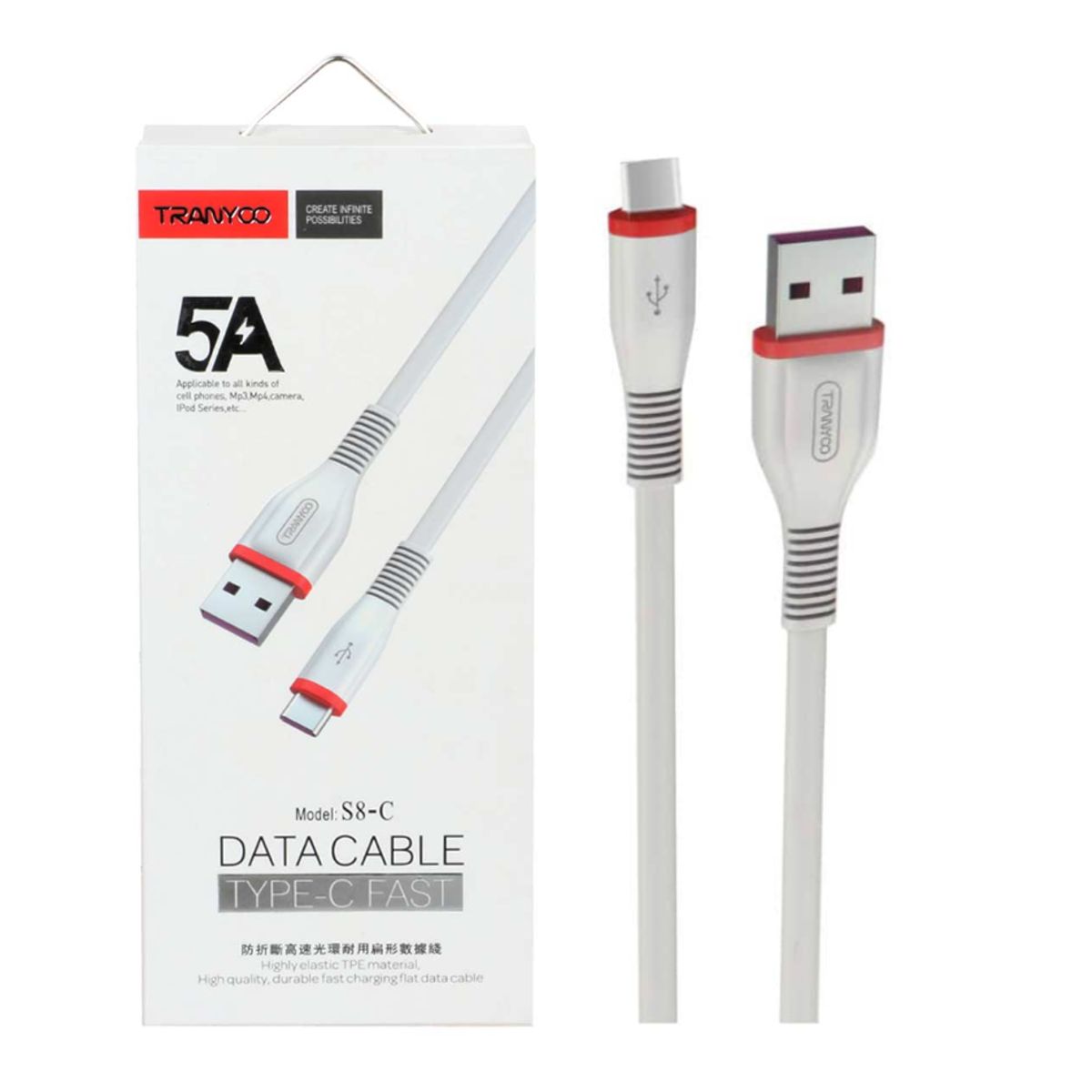 TRANYOO - Cable Tranyoo 5A Cable Usb Tipo C Blanco