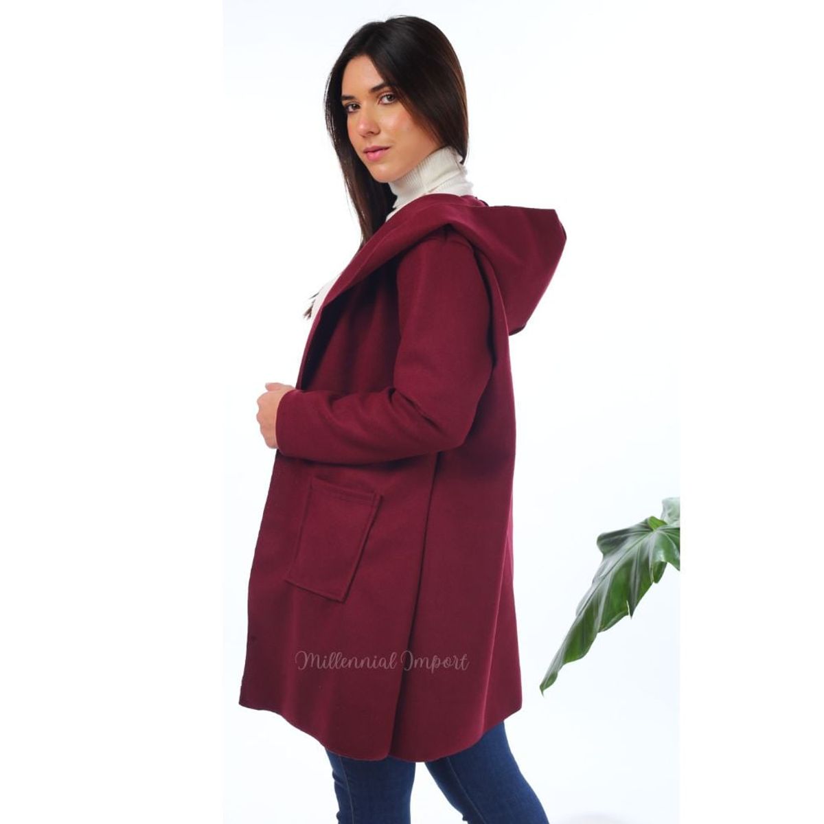 GENERICO - Blazer Abrigo Saco Largo para Mujer color Vino Moda Elegante