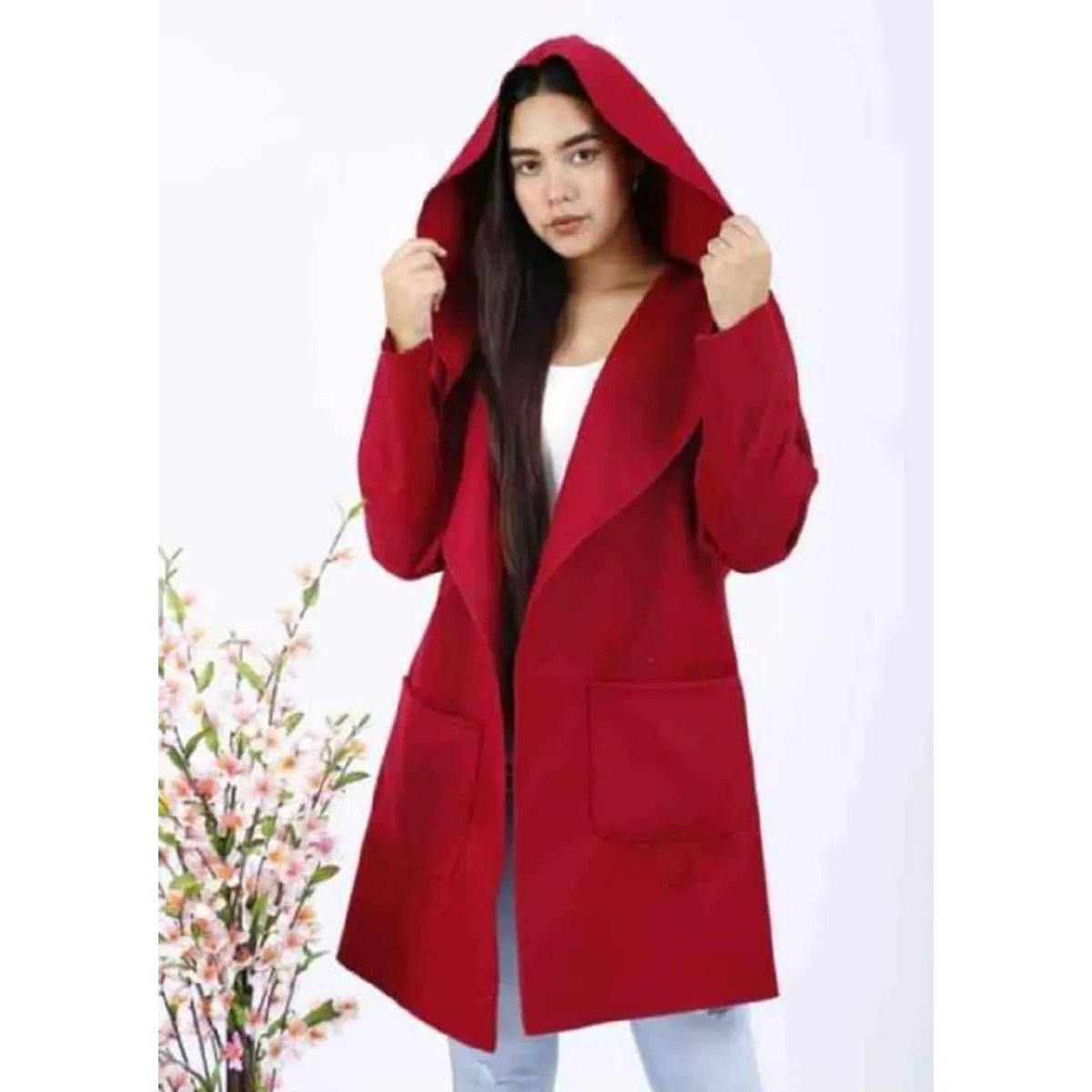 GENERICO - Saco Capa Abrigo Largo con Capucha Mujer en Paño Italiano