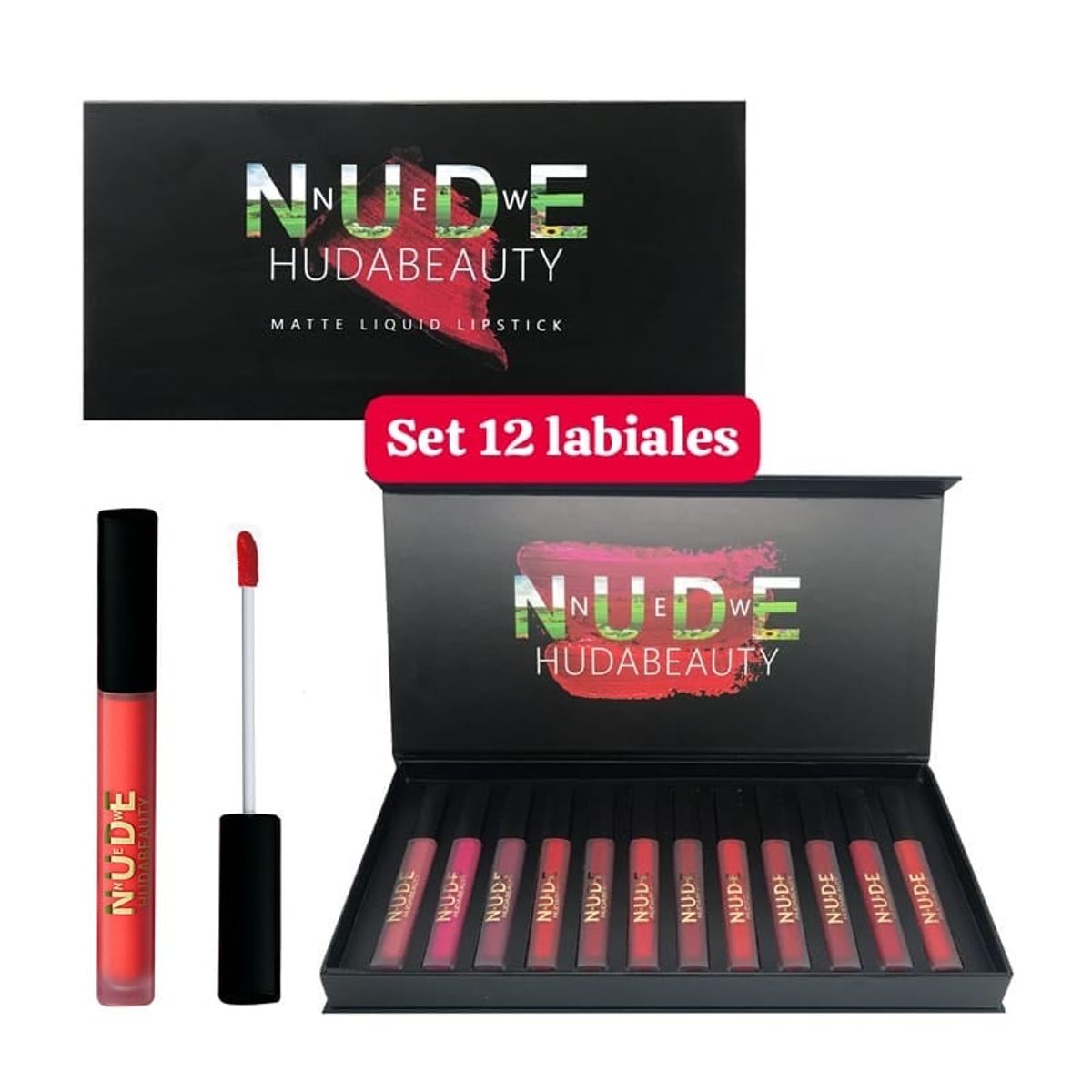 GENERICO - Labial liquido Matte Nude larga duración - Set 12 labiales