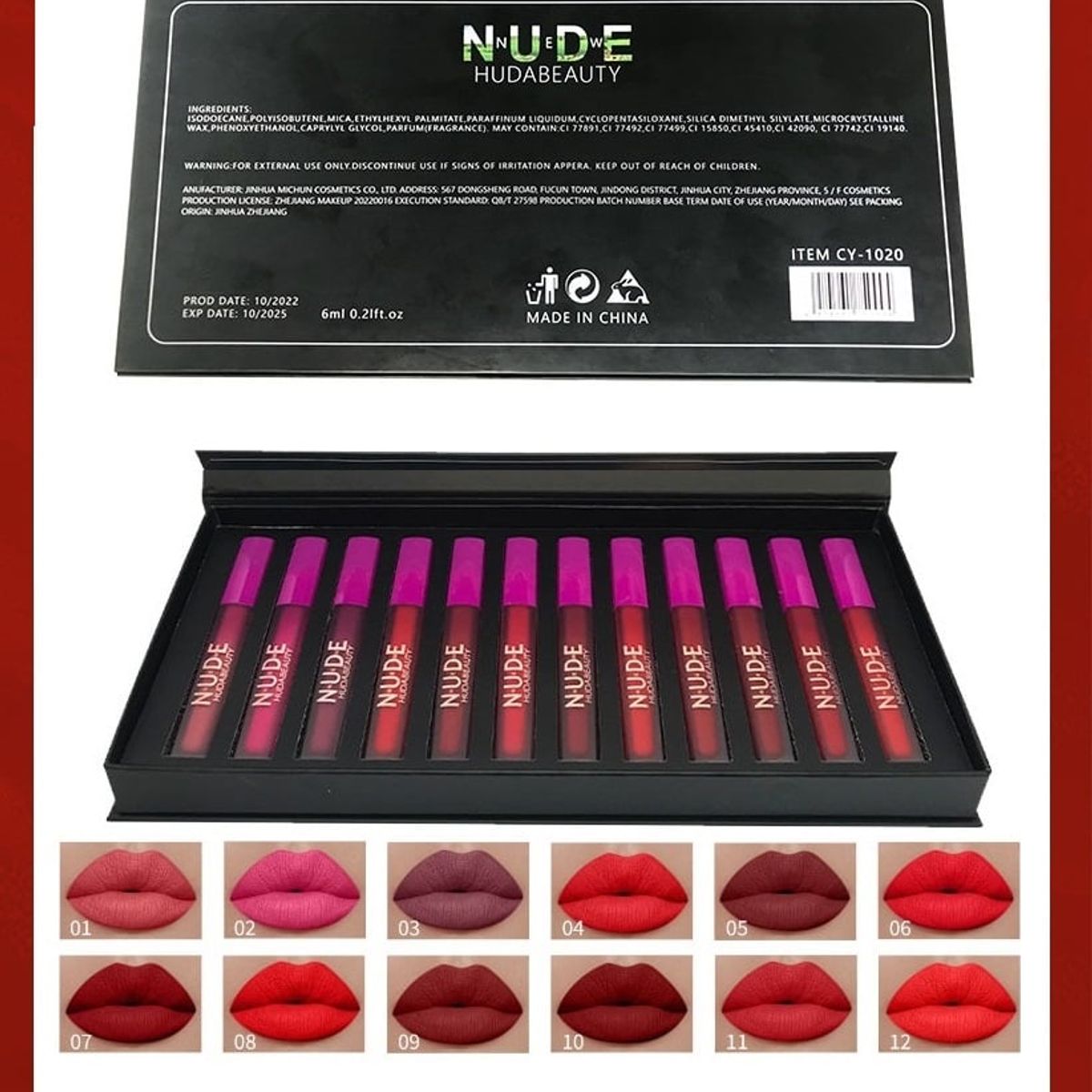 GENERICO - Labial liquido Matte Nude larga duración - Set 12 labiales