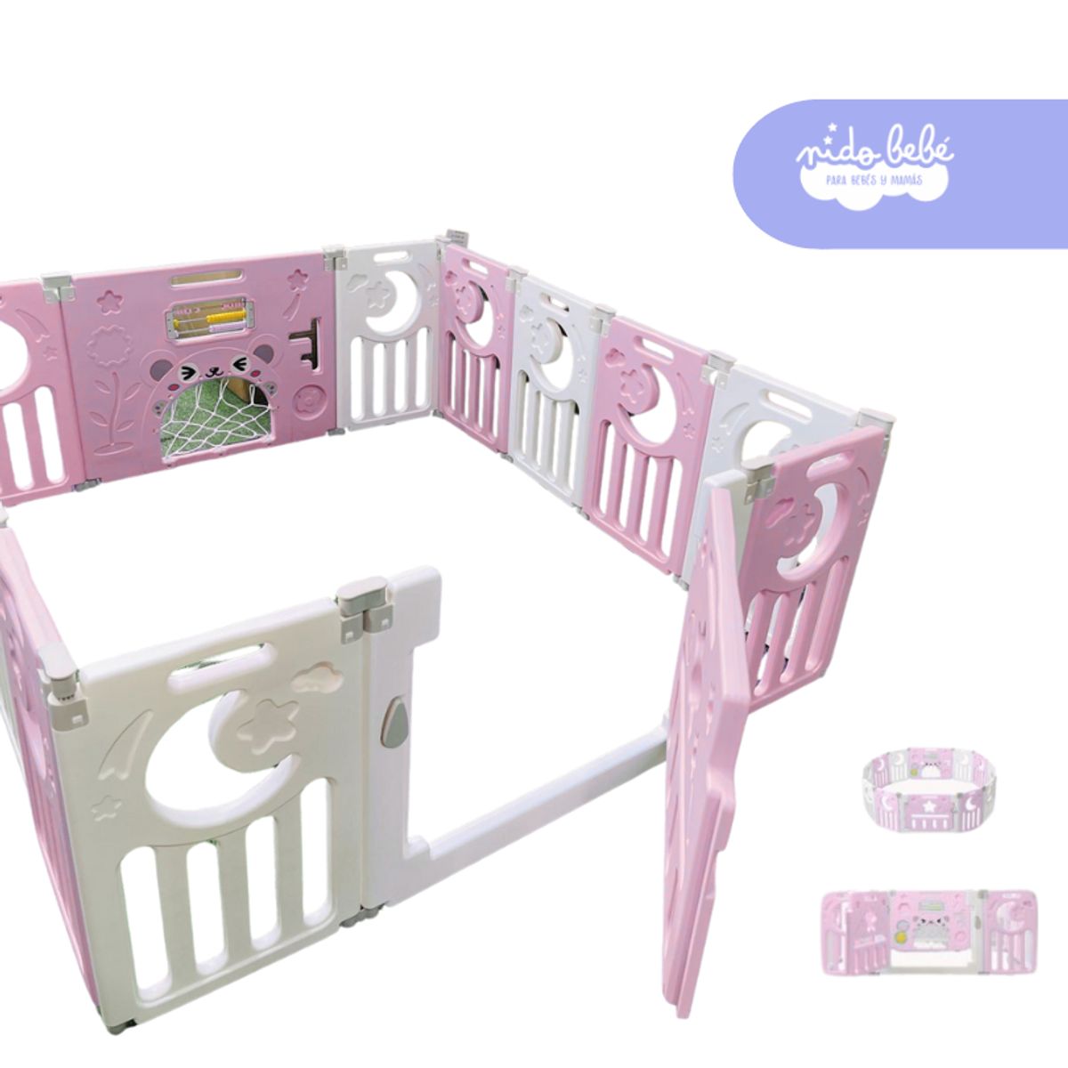 BABY - CERCO 12 PANELES LUNA CORRALITO PLEGABLE color Rosado