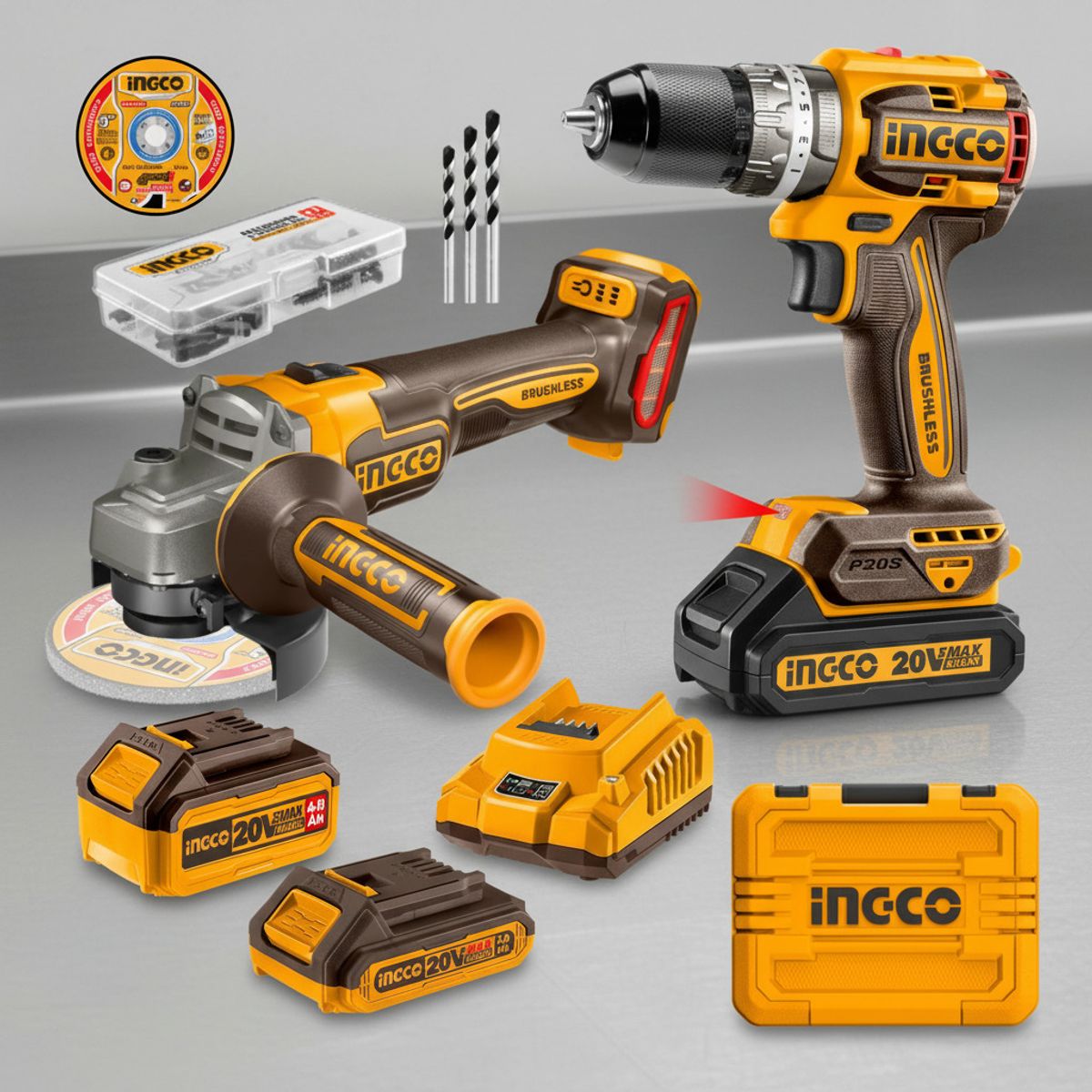 INGCO TOOLS - Combo industrial Taladro percutor + amoladora 4½ Ingco