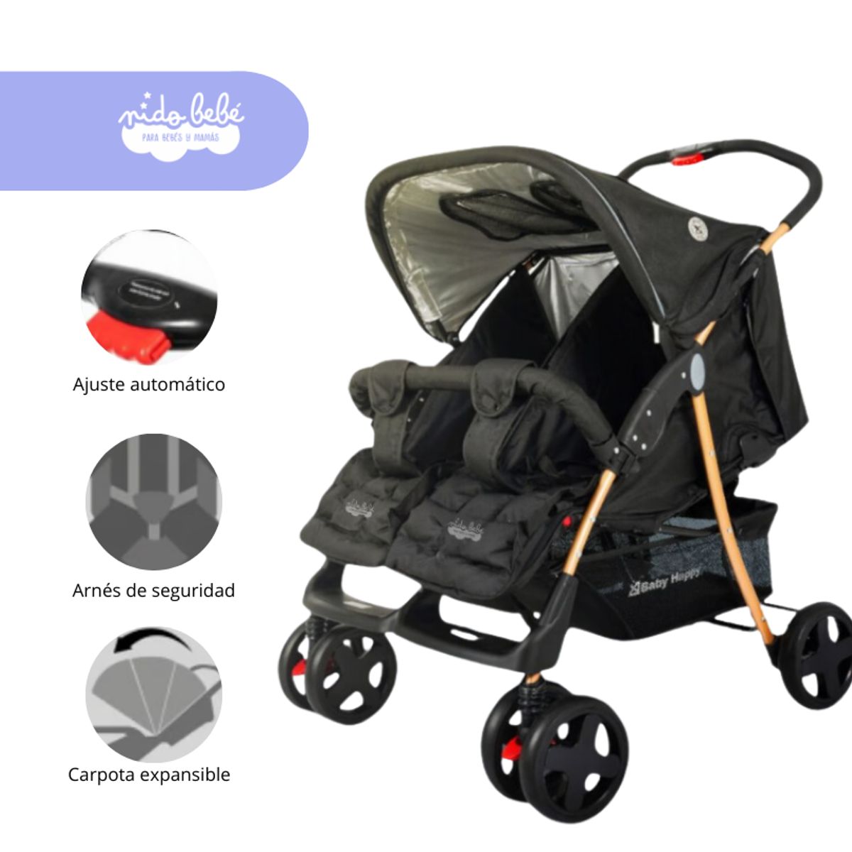 GENERICO - Coche Cuna Mellicero para bebes Duo color Negro
