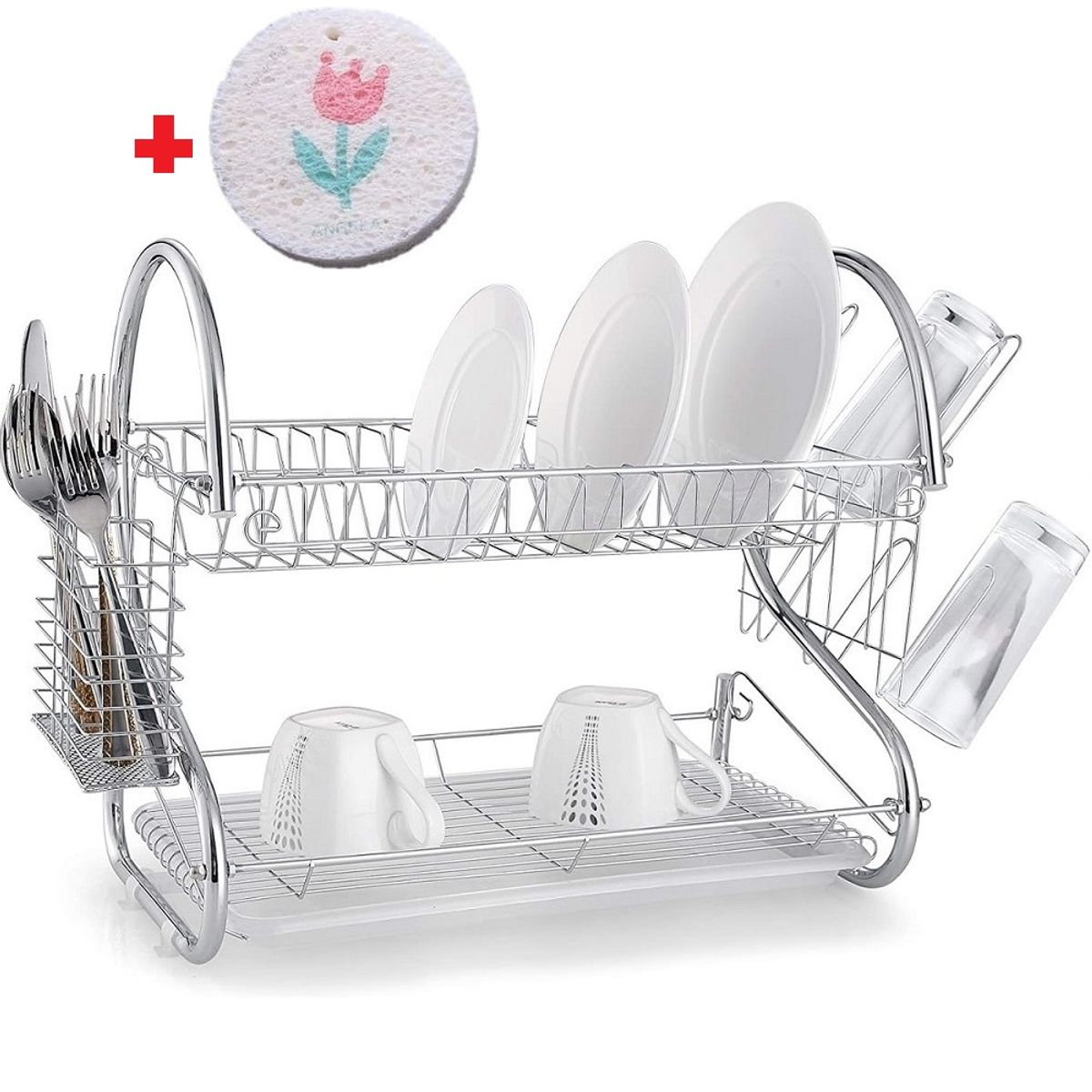 GENERICO - Escurridor de platos rack de cocina 2 niveles cromado