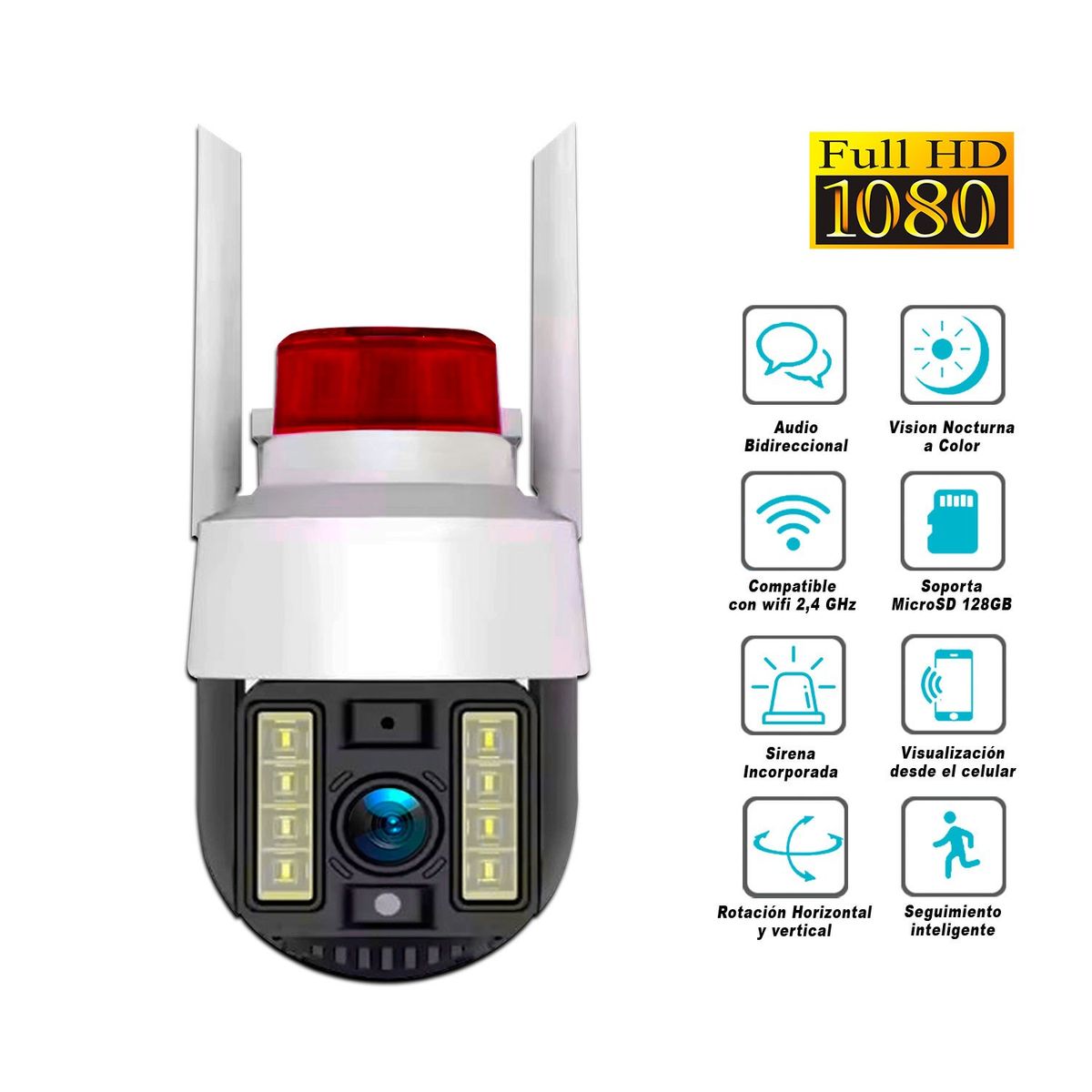 GENERICO - Cámara Seguridad PTZ Alta Resolución 360° Exterior Alarma