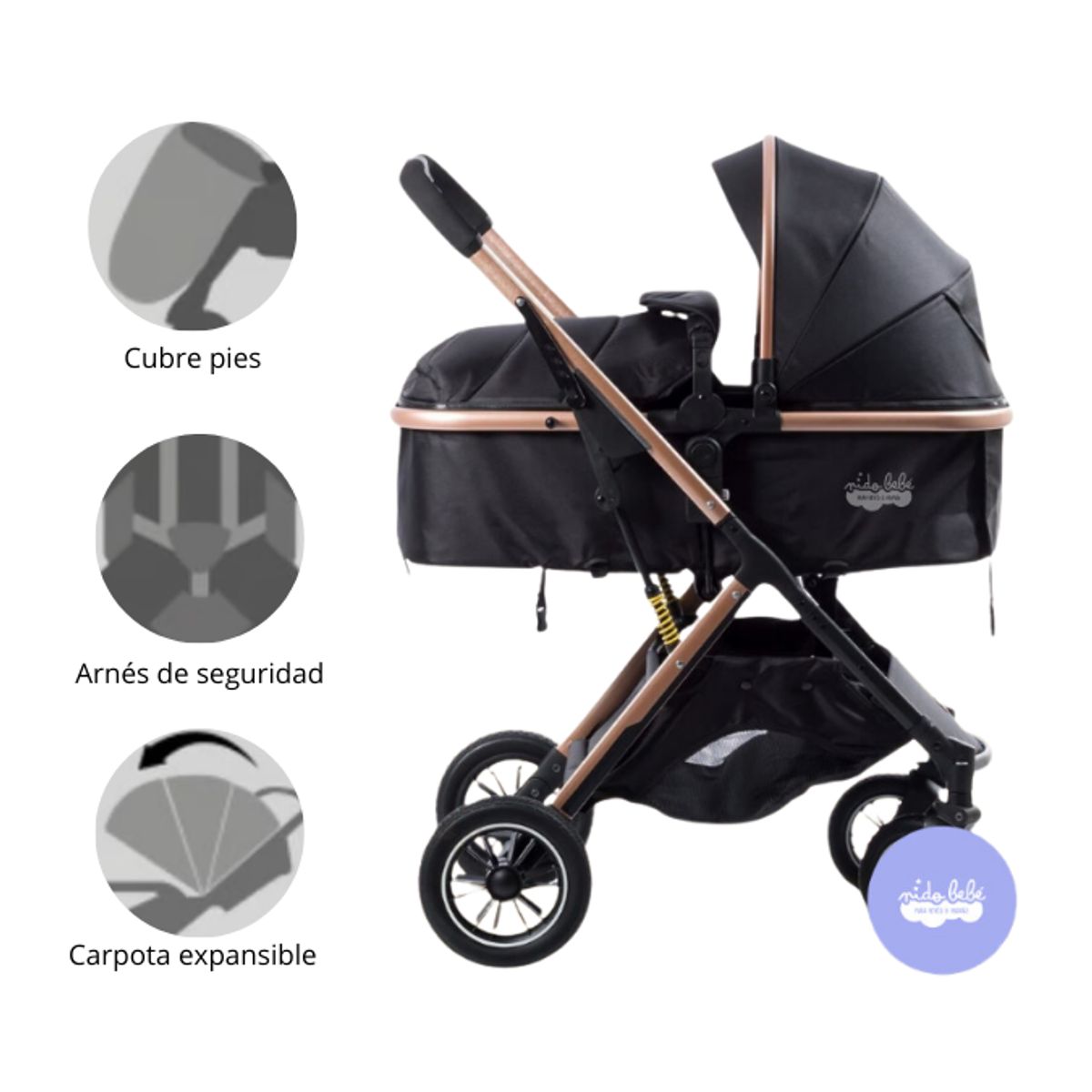 EBABY - Coche Moisés de Lujo Modelo Maia color Negro