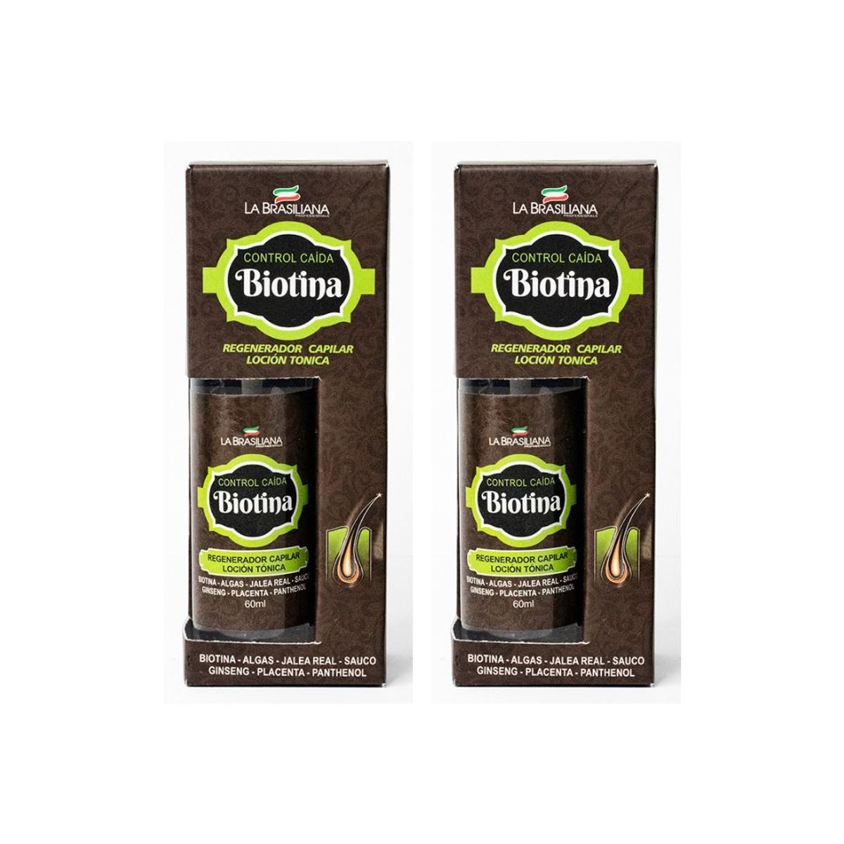 LA BRASILIANA - Tónico Regenerador Capilar Biotina La Brasiliana 60 Ml x 2Unids