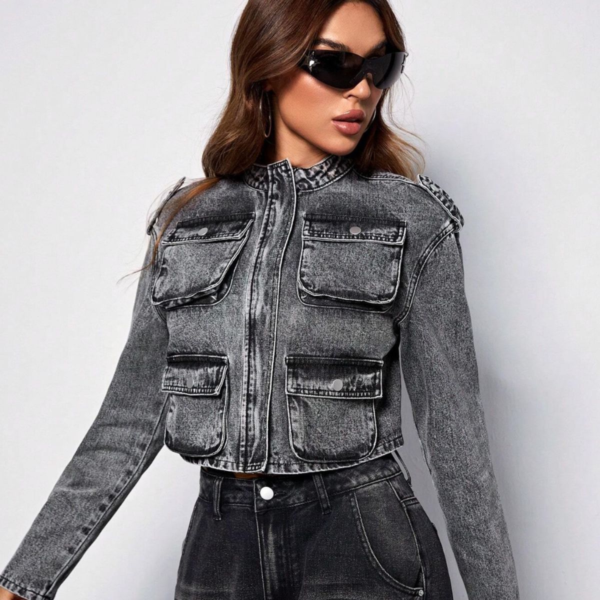 BENCUS JEANS - Casaca Cargo Jean Mujer Manga Larga