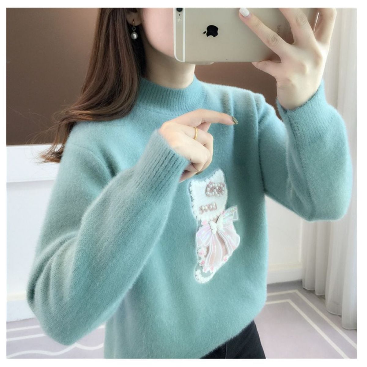 GENERICO - Chompa Cardigan Gatito Angora Cachemira High Quality para Dama Mujer