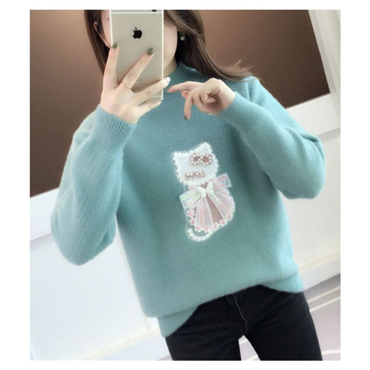 GENERICO - Chompa Cardigan Gatito Angora Cachemira High Quality para Dama Mujer