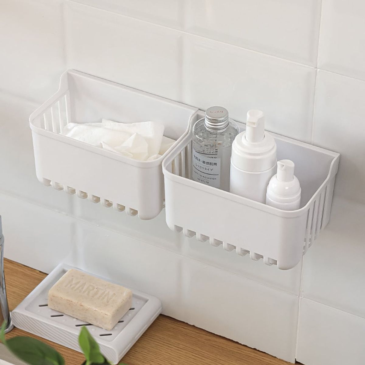 GENERICO - Escurridor Organizador de Baño Drenaje de Pared Sin Perforación Blanco