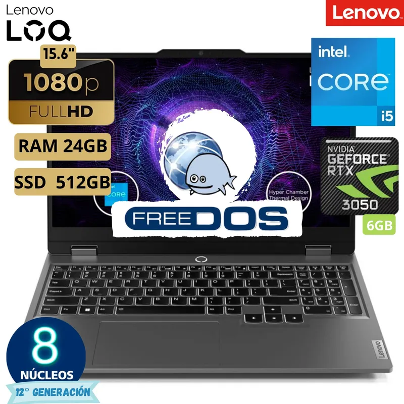 LENOVO - Laptop Lenovo Loq 15IAX9 Core I5- 12450Hx,  15.6"Fhd, Ram 24Gb, Ssd 512Gb, Free Dos