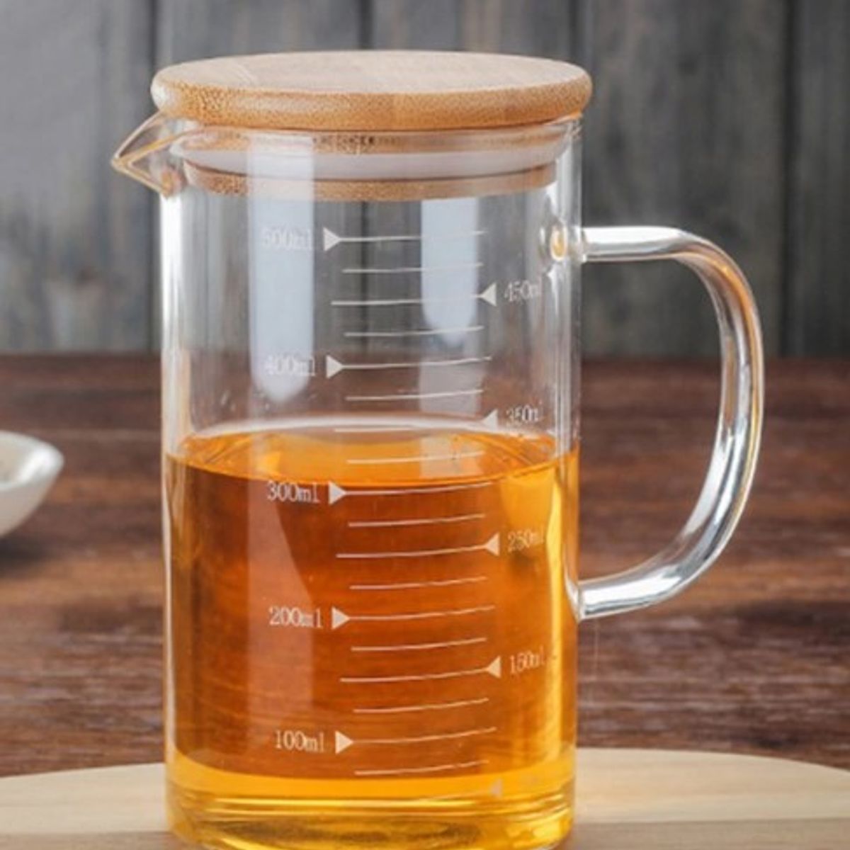 GENERICO - Jarra Medidora de Borosilicato Con Tapa de Bambú 500 ml