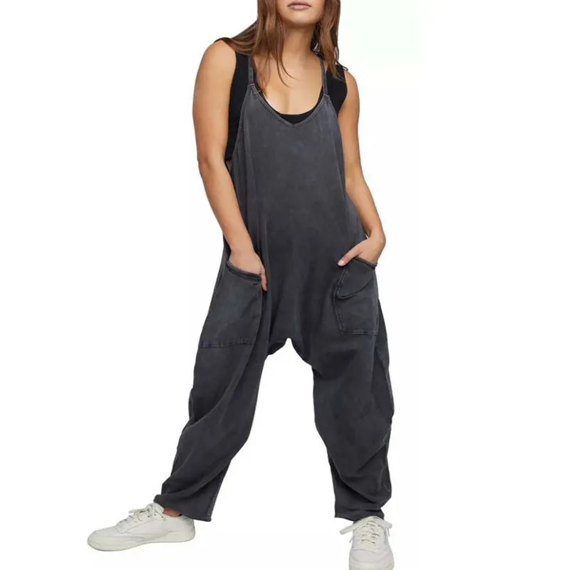 BAALATHKKO5 - Mono Holgado para Mujer con Tirantes y Pierna Ancha