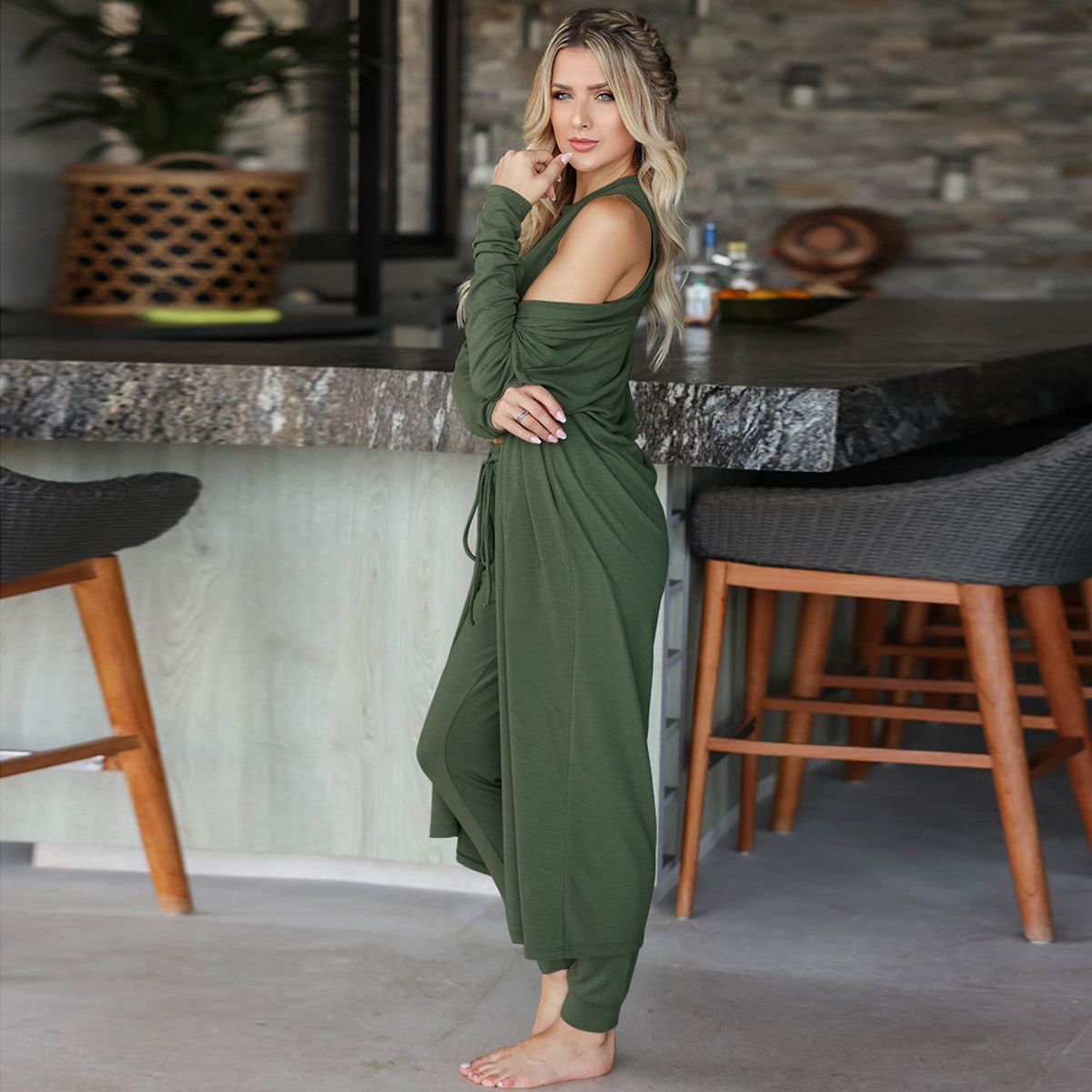 TIOZONEY - Conjunto Deportivo Suéter de Manga Larga y Pantalones Largos Mujer