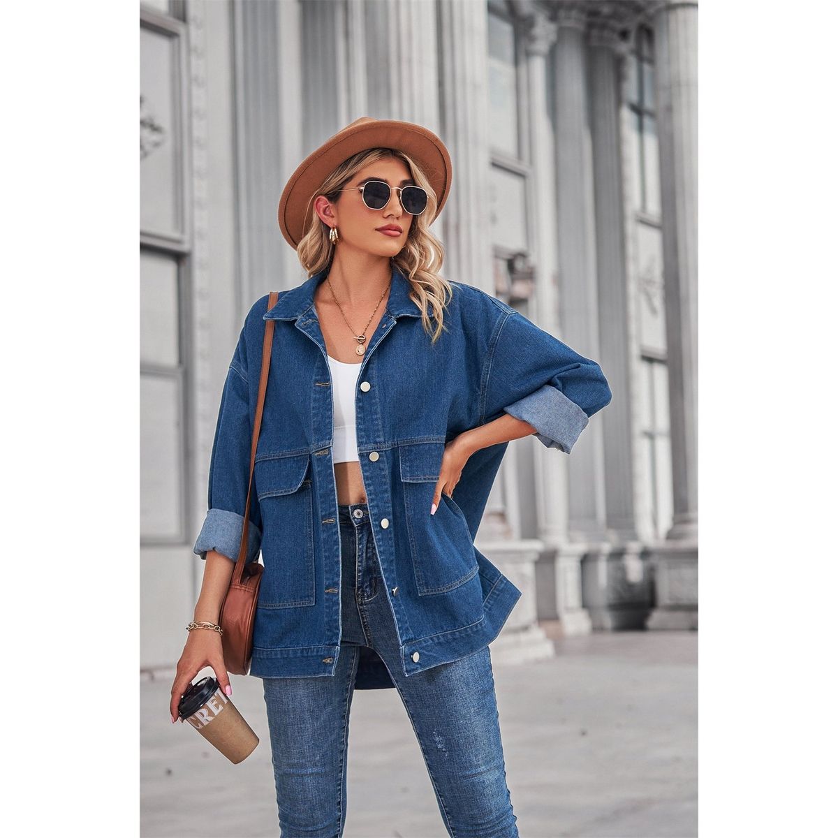 TIOZONEY - Chaquetas De Jeans Mujer  -Azul